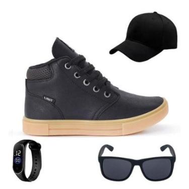 Imagem de Tênis Botinha Infantil Masculino Casual Cano Alto Confortavel + Bone + Oculos + Relogio-Masculino
