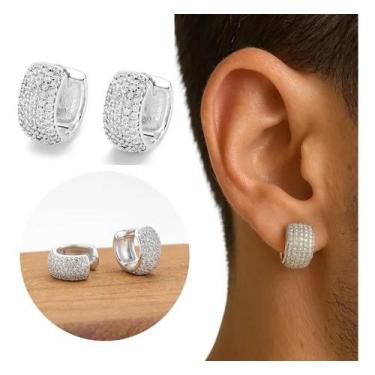 Imagem de Brinco Masculino Argola Cravejada 32 Pedras Banhada A Prata - Congratu