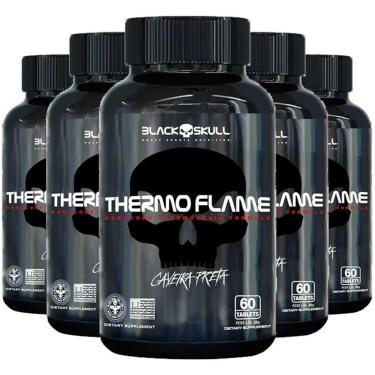 Imagem de 5x Thermo Flame Termogênico 60 Tab Black Skull Caveira Preta-Unissex
