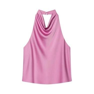 Imagem de Top Corset Feminino Halter De Cetim Sem Costas Amarelo Rosa Preto Eleg