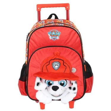 Imagem de Mochila De Rodinhas Escolar Infantil Paw Patrol 3D Pelúcia, Vermelho