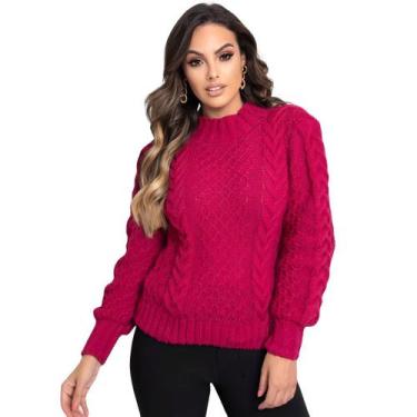 Imagem de Blusa Tricotada Frio Senhora Manga Longa Quentinha Tendencia Esquenta 
