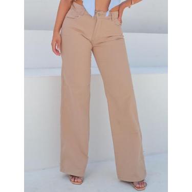 Imagem de Calça Wide leg feminina jeans bege Pantalona tendência lançamento - Ta