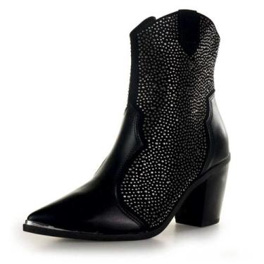 Imagem de Bota Texana Feminina Com Brilho Estilo Charme Vizzano, Preto, 36