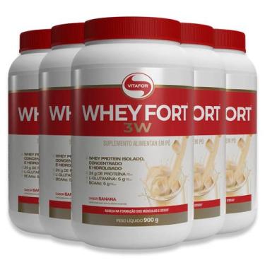 Imagem de Kit 5 Whey Fort 3W Vitafor Banana 900g