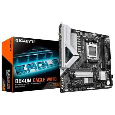 Imagem de Placa Mãe Gigabyte B840M Eagle Wi-Fi 6 com Socket AM5 DDR5 Micro ATX Bluetooth 5.2 4 Slots RAM RGB Preto 24.4CM
