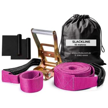 Imagem de Slackline Rosa 10 M Catraca + Alças + Protetores + Bolsa - Cikala