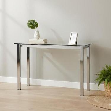 Imagem de Aparador Moderno Tampo Vidro 8mm Base Aço Cromado 110cm Cinza Yescasa