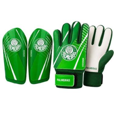 Imagem de Kit Goleiro Palmeiras Luva De Goleiro + Caneleira - Infantil Tamanho:Ú
