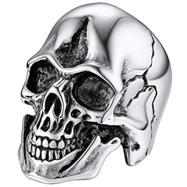 Imagem de ChainsHouse Anéis de caveira góticos, aço inoxidável/motociclista banhado a ouro 18 K|cabeça | anéis punk de esqueleto para homens e mulheres, oferta de serviço personalizado, com