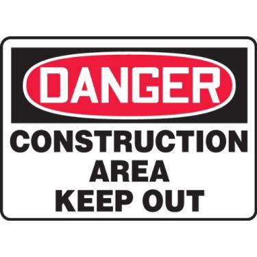 Imagem de ACCUFORM Placa adesiva de segurança de vinil SIGNS MCRT101VS, Legend "Danger Construction Area Keep Out", 17 cm de comprimento x 25 cm de largura x 0,004 cm de espessura, vermelho/preto em branco