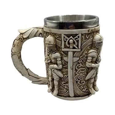 Imagem de Caneca Chopp Inox e Resina Armadura Medieval 3D 400ml
