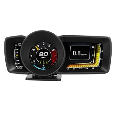 Imagem de Painel do carro, medidor obd2 hud + velocímetro universal gps 3 tela lcd medidor de velocidade digital multifuncional, velocidade km/h rpm tensão temperatura óleo pressão código de falha obdii, para v