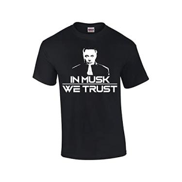 Imagem de Camiseta masculina divertida de manga curta com estampa em Musk We Trust Elon Portrait, Preto, Small