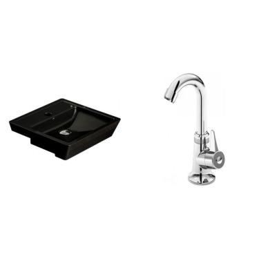 Imagem de Conjunto para Banheiro Cuba de Semi-Encaixe Verona 11cmx41cmx41cm e Torneira Bica Móvel 1/4V Japi Preto
