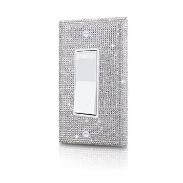 Imagem de Placas de parede prateadas brilhantes com strass para interruptor de luz, placa decorativa de parede única para cozinha e banheiro