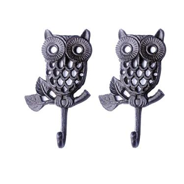 Imagem de Ganchos de parede de ferro fundido vintage (marrom antigo, conjunto de 2) - ganchos de parede rústicos, fazenda, gancho decorativo para chave de coruja, ganchos resistentes para chaves, toalha, bolsas, chapéu, casaco