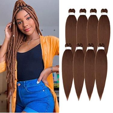 Imagem de ShowCoco Easy Braid cabelo trançado pré-esticado castanho avermelhado 82 polegadas textura yaki fácil crochê tranças 8 pacotes extensão de cabelo sintético para fixação de água quente para tranças (81 cm, #30)