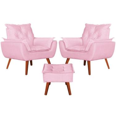 Imagem de Kit 2 Poltronas + Puff Opala Suede Rosa Bebê