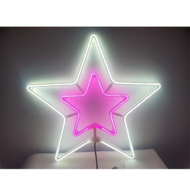 Imagem de Estrela Neon Natalina Rosa E Branco 60Cm 8 Funções Com Controle 120V Enfeites Casa Decoração Natalina 15019