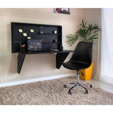 Imagem de Conjunto Escrivaninha Retrátil Preta + Cadeira Eiffel Office Base Gira