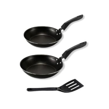 Imagem de Jogo de Frigideiras Francesas Antiaderente 18cm e 22cm com Espátula Preta Não Gruda Kit Conjunto Ônix