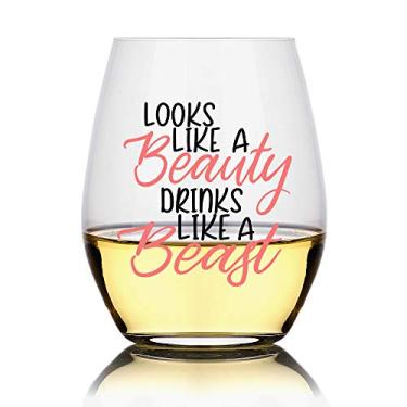 Imagem de Looks Like a Beauty Drinks Like a Beast, Princess Gifts for Women, Her, Wife, Friend, Sister, Mom Wine Lover Glass Com, Ditados Engraçados, para Namorada Presente de Vinho
