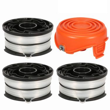 Imagem de Carretéis de cortador de cordas finas compatíveis com Black and Decker DF-065 GH710 GH700 GH750 RC-065, DF-065-BKP Refil de erva para alimentador de erva 91,44 cm Alimentação automática com ponta dupla + tampa de carretel RC-065-P