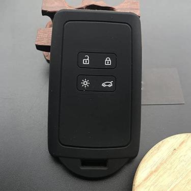 Imagem de YJADHU Capa de borracha de silicone para chave de carro 4 botões cartão inteligente conjunto de chave inteligente, apto para Renault Koleos Kadjar Arkana 2017 para Samsung Qm5, preto