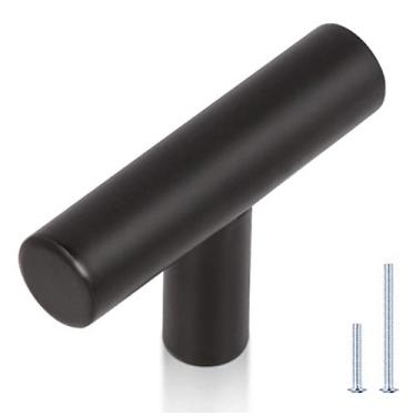 Imagem de KNOBWELL Pacote com 10 puxadores e puxadores de gaveta de aço inoxidável preto, maçanetas de armário preto fosco, puxadores de gaveta de cômoda para cozinha e banheiro - furo único 50 mm/2"