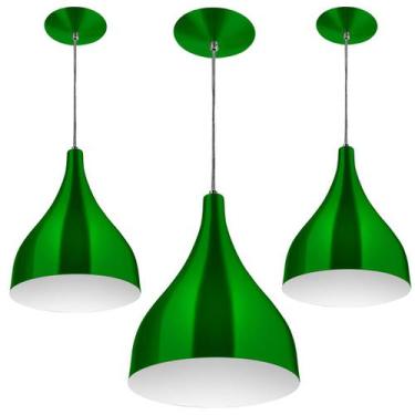 Imagem de Kit 3 Pendentes Gota Média Alumínio 30cm Verde Metálico - Marryluz