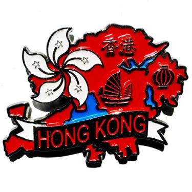 Imagem de Imã Hong Kong – Imã Mapa Hong Kong Bandeira Cidades Símbolos - Mapa Mundi Magnético - Imã Geladeira Hong Kong