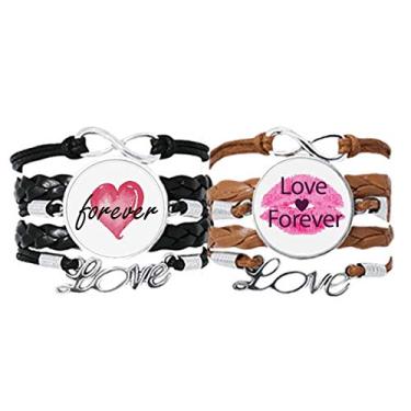 Imagem de Pulseira Love Forever para o Dia dos Namorados com pulseira de couro e cordão para sempre amor