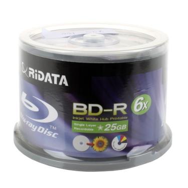 Imagem de Ridata BD-R 6X 25GB Blu-ray Media White Inkjet Hub Disco Impressível, Pacote com 50