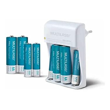 Imagem de Multilaser Carregador De Pilhas + 8 Pilhas Recarregáveis - 4 AA 1.5V e 4 AAA 1.5V
