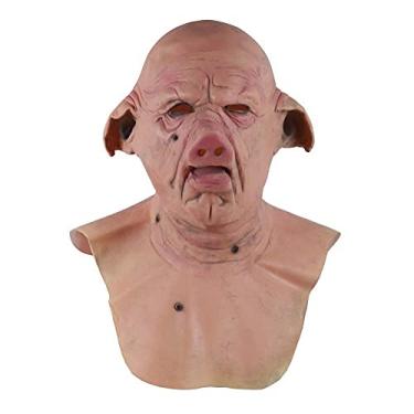 Imagem de Máscara completa de látex de porco para cabeça com capuz de horror, máscara de rosto antirrugas para o pescoço, festa de Halloween