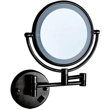 Imagem de Espelho de maquiagem LED montado na parede espelho de banheiro espelho de barbear 3x ampliação 360° giratório preto espelho decorativo espelhos de vaidade feitos na China