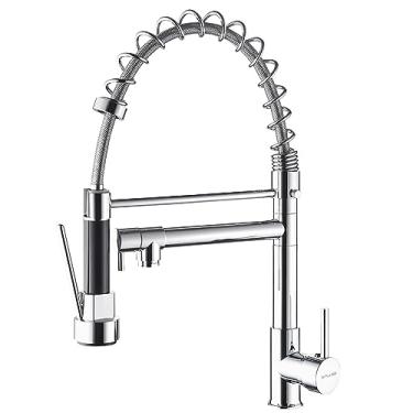 Imagem de Torneira Cozinha Gourmet Monocomando Com Spray Extensor, Flexível para bancada Volante Em Alavanca Com Abertura Mais Leve, Fácil Encaixe,Prata