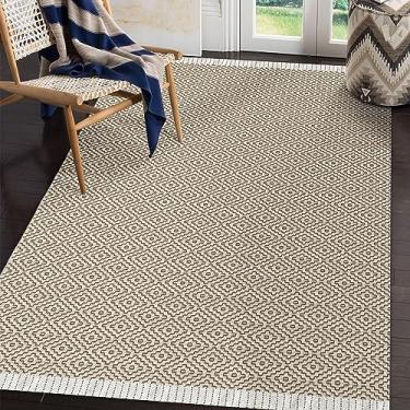 Imagem de Tapete Grande Rustico Algodão Bordado Sala Quarto Cairo 1,50x2,00 Cru com Caramelo Resistente Lavavel na Maquina