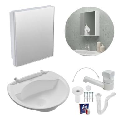 Imagem de Armário Banheiro Espelheira Sobrepor e Embutir Branco 30,1x9,4x35,3cm + Pia Lavatório Plástico