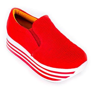 Imagem de Tênis Feminino Plataforma Flatform Com Listras - Vermelho 39