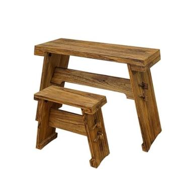 Imagem de Mesa lateral mesa de canto de chá de café para sala de estar uma antiga mesa Gu Qin Um banco de madeira maciça em pé mesa portátil pequena mesa de centro mesa de centro para sala de estar (tamanho: cor natural)