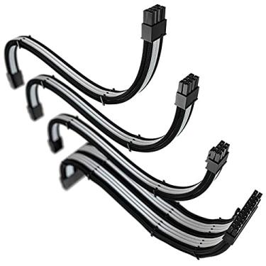 Imagem de Cabos extensores Sleeved Rise Mode para fonte - 30cm - Preto e Branco - Rm-sl-bw