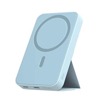 Imagem de BGPWST Mini banco de potência dobrável sem fio magnético,carregador magnético sem fio 3 EM 1 de carregamento 15W PD20W, bateria portátil magnética de 5000mAh,para iPhone 15/14/13/12 Series (Blue)
