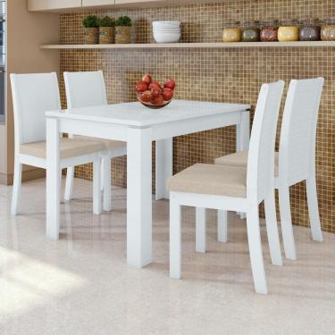 Imagem de Conjunto Mesa Retangular 120cm 4 Cadeiras Athenas Móveis Lopas Branco/Linho Rinzai Bege