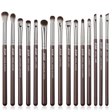 Imagem de Jessup Conjunto de pincéis de maquiagem 15 peças Pincel profissional de para sombra, corretivo para sobrancelhas, delineador e pincel para misturar, marrom T499