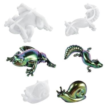 Imagem de Allazone Moldes de resina de silicone, 3 peças de moldes de resina epóxi animal sapo moldes de resina de silicone lagarto caracóis moldes de resina 3D realistas para resina epóxi, mesa de parede,