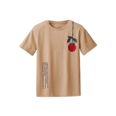 Imagem de SOLY HUX Camisetas estampadas para meninos camisetas com estampa floral manga curta gola redonda verão roupas, Rosa cáqui, 14 Anos