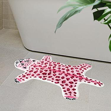 Imagem de Tapete de banho engraçado de leopardo rosa para banheiro, tapetes de banheiro fofos de desenho animado antiderrapante em forma de animal absorvente tapete de banheira preparado decoração estética