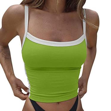 Imagem de Regata feminina de verão cropped color block sem mangas alças finas camiseta sexy para sair, Z1 - verde, G